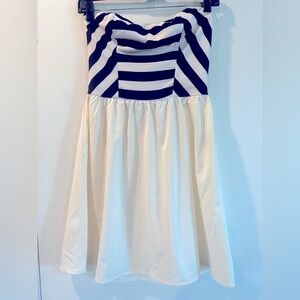 Pinkblush Strapless Dress with Striped Black and White Bodice